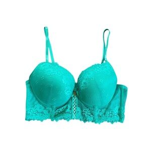 Daisy Fuentes Turquoise Floral Lace Longline Push-Up Bra Corset Style Size 36C
